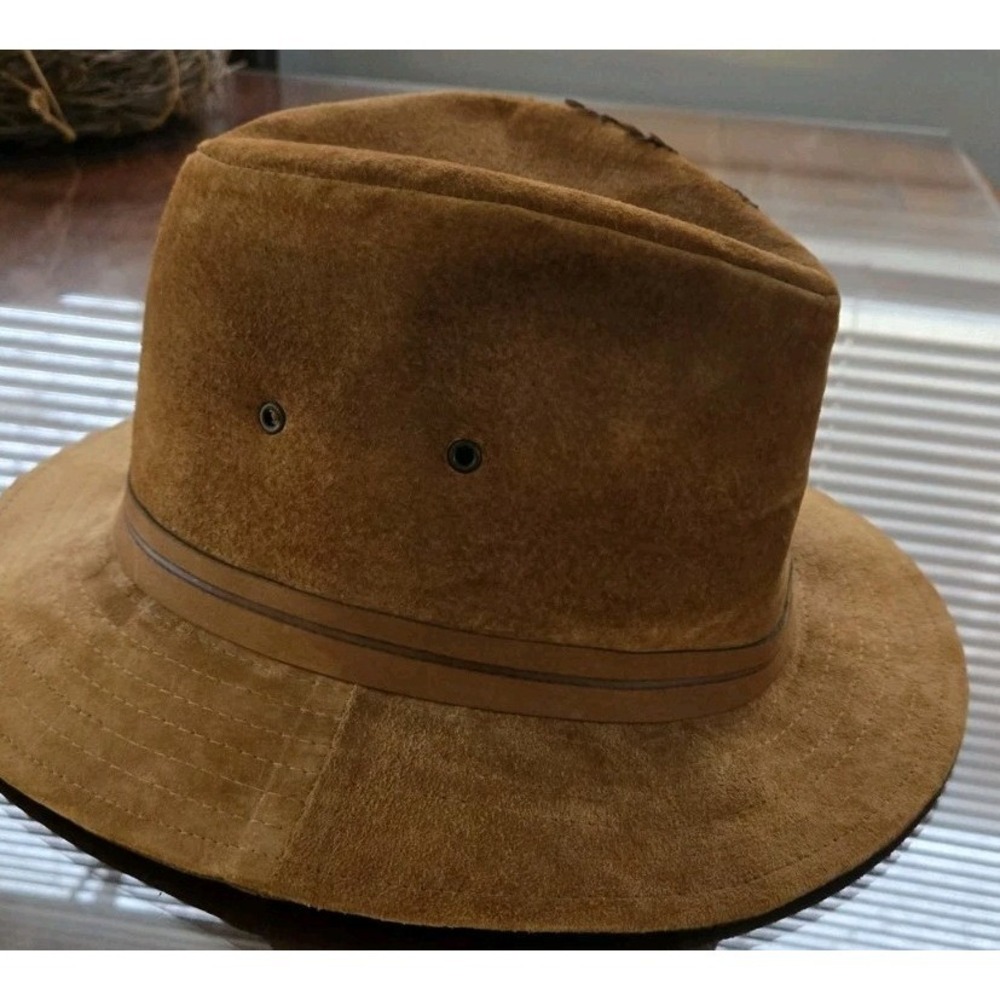 Vintage Suede Fedora Hat Pheasant Feather Trim USA Made Boho Western - Picture 4 of 11